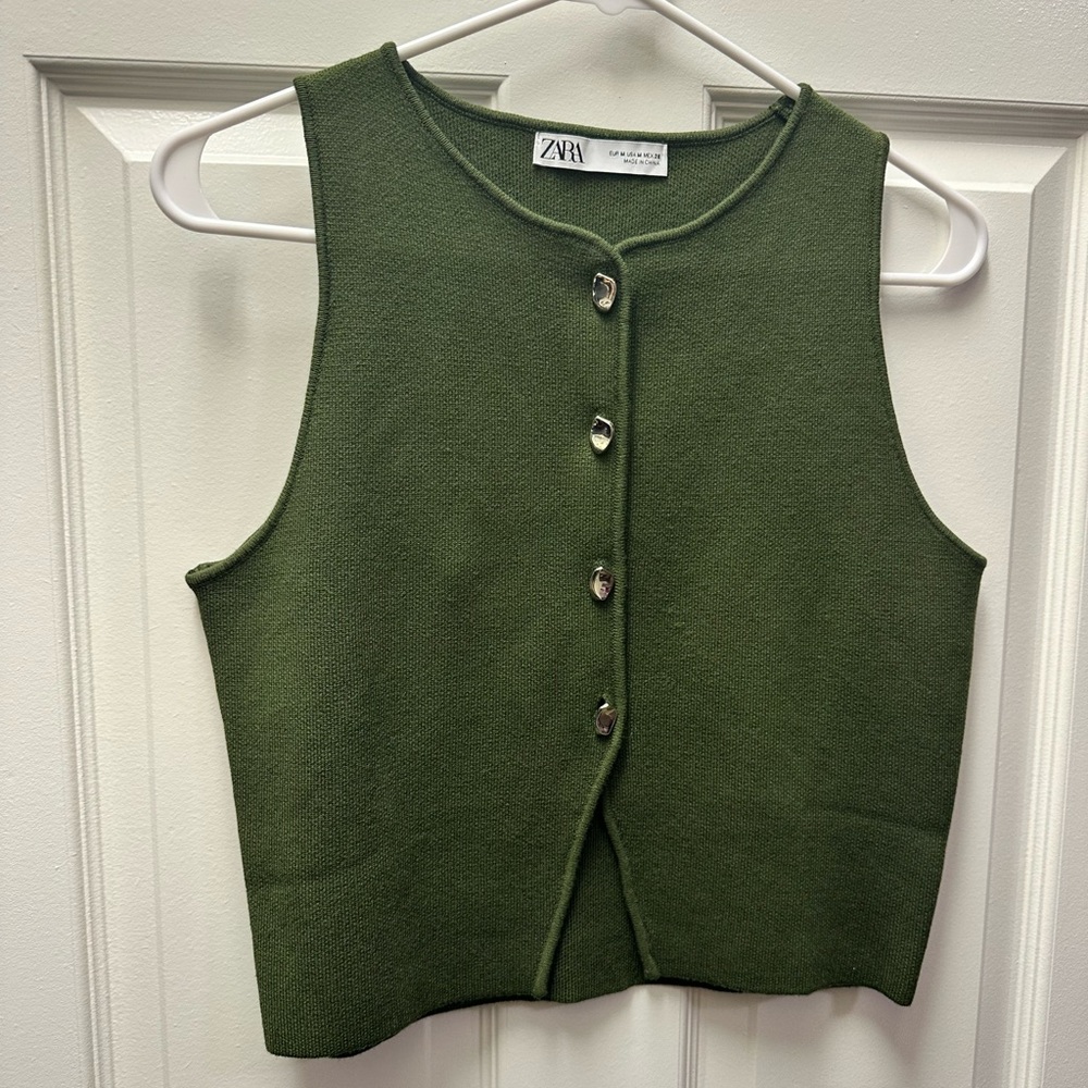 Zara Khaki Green Knit Vest
